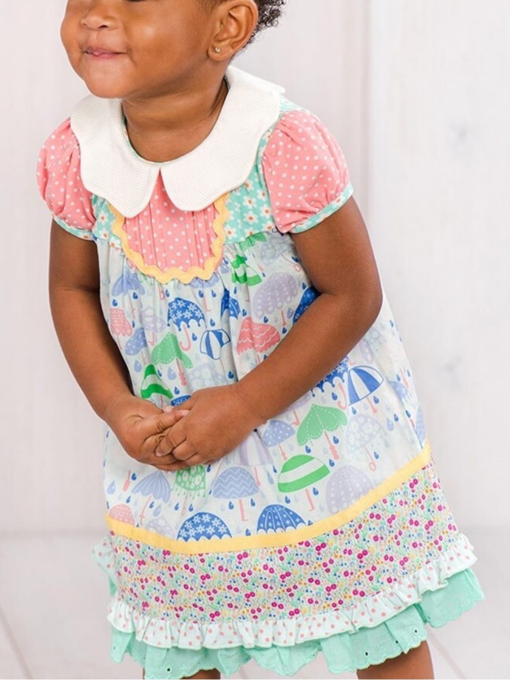 Matilda Jane | Pink and Mint Raindrop Print Dress with Peter Pan Collar | 6-12M